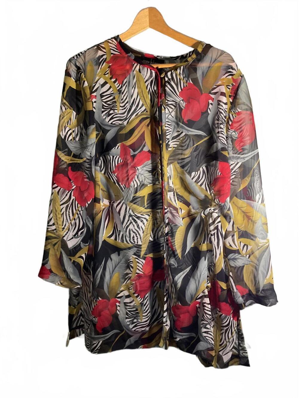 John Roberts Tropical Floral and Zebra Print Sheer Jacket  16WP